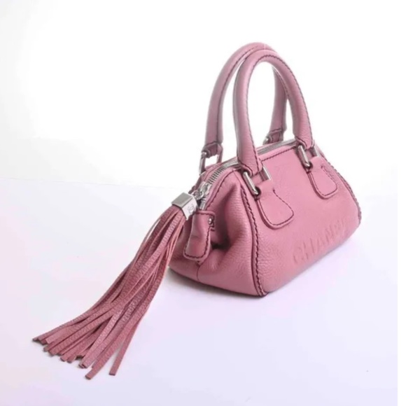 Pre-owned Authentic CHANEL Leather Mini Boston Bag Pink Leather Handbag - Picture 3 of 10